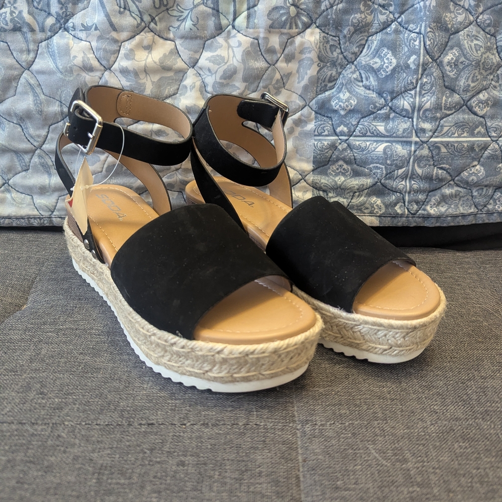 Soda Black Espadrille Wedge Sandals